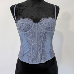 Out From Under Urban Outfitters Crop Lace Corset Bustier Top Small Blue Coquette